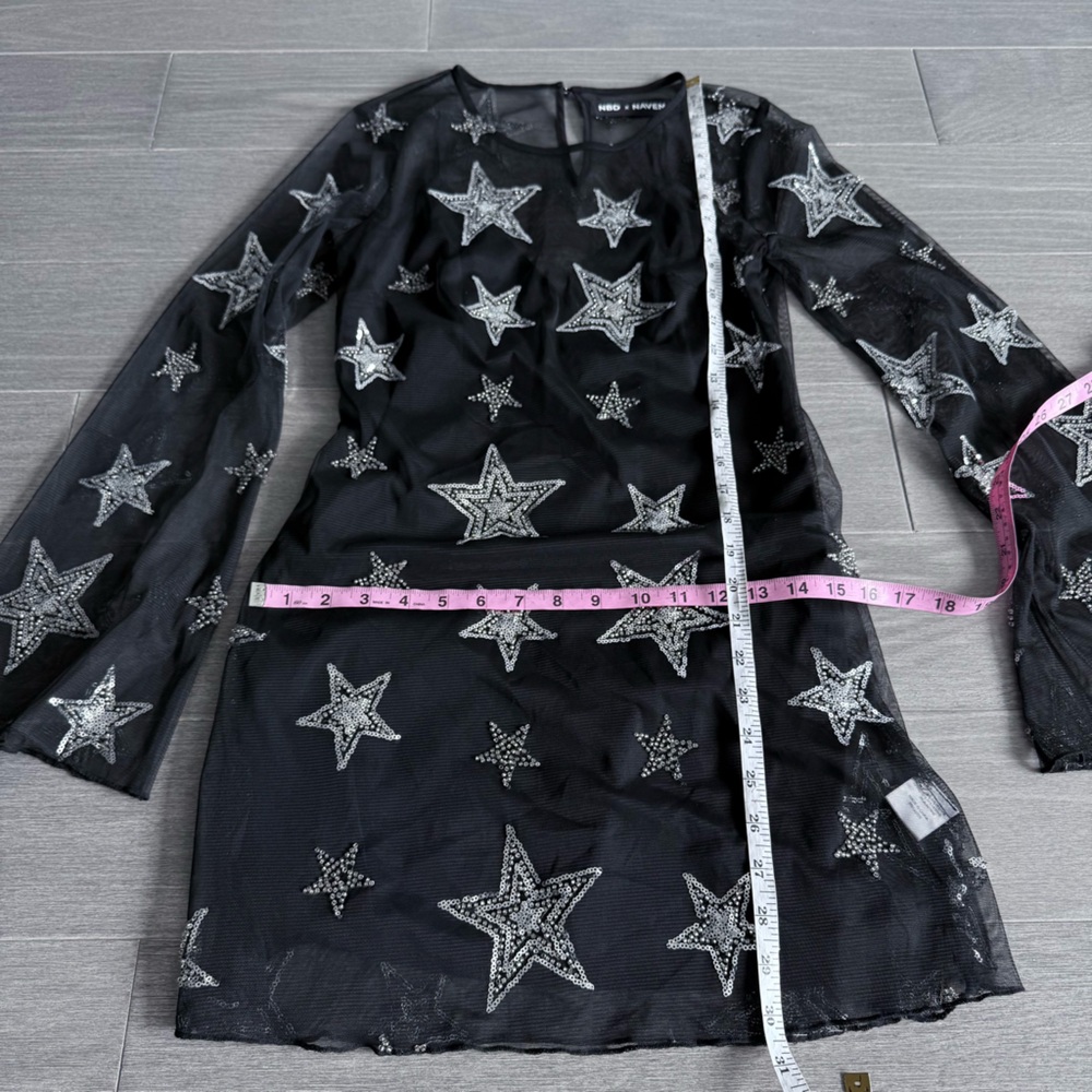 NBD x Naven Starry Night Dress in Black XXS Star Sequins Embellished Sheer Mesh - Picture 14 of 16